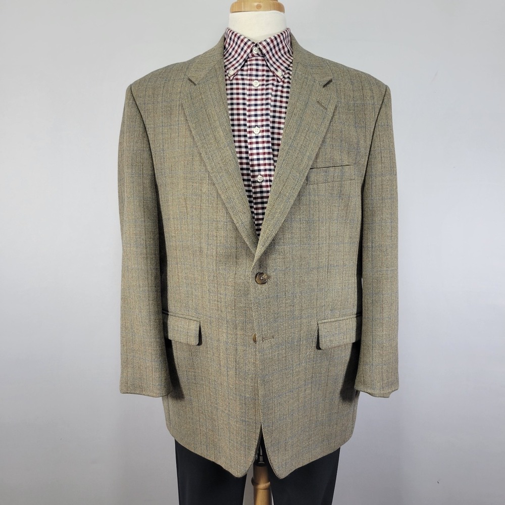 Lauren Ralph Lauren Mens Sport Coat Blazer Two Button Herringbone Plaid Wool 46R